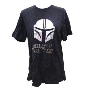 Black T-Shirt with Shiny Mandalorian Helmet and "This Is The Way" Text